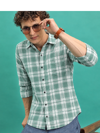Men's Green Checkered Printed Casual Shirt 4