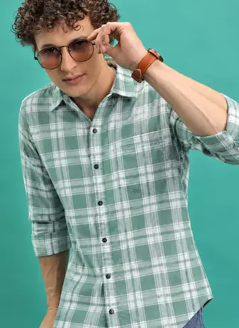 Men's Green Checkered Printed Casual Shirt