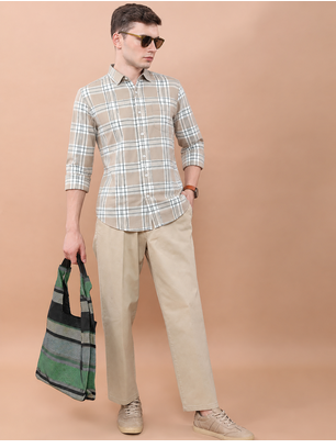 Orange Casual Printed Chaeckered Men's Shirt 1