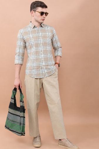 Orange Casual Printed Chaeckered Men's Shirt
