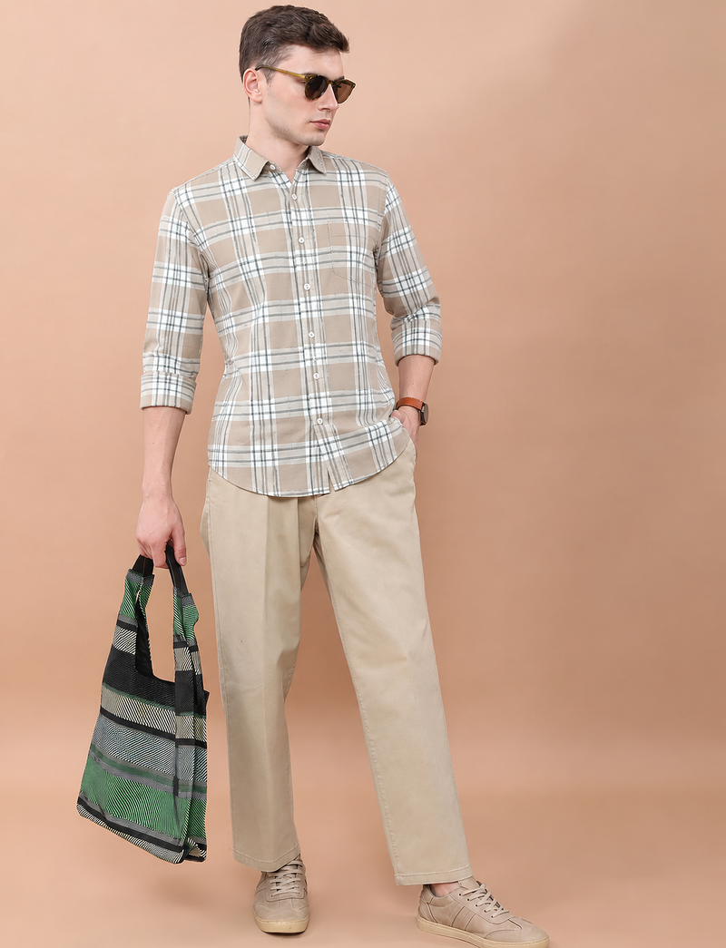 Orange Casual Printed Chaeckered Men's Shirt