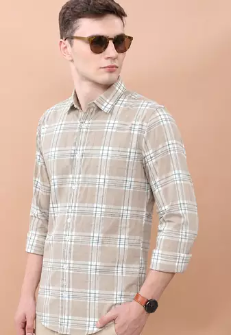 Orange Casual Printed Chaeckered Men's Shirt