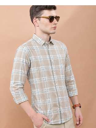 Orange Casual Printed Chaeckered Men's Shirt 3