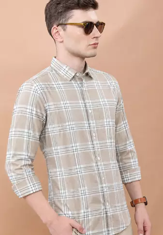 Orange Casual Printed Chaeckered Men's Shirt