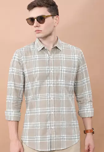 Orange Casual Printed Chaeckered Men's Shirt