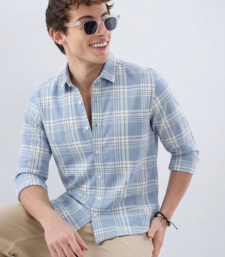 Men's Checkered Sky Blue Shirts