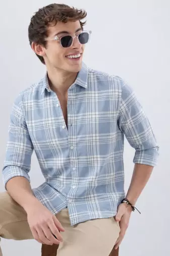 Men's Checkered Sky Blue Shirts
