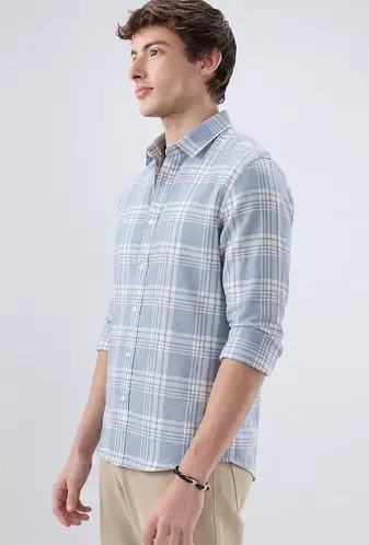 Men's Checkered Sky Blue Shirts