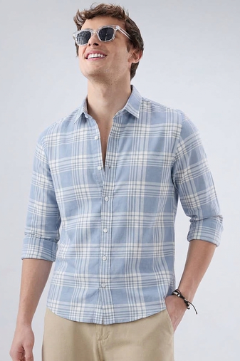 Men's Checkered Sky Blue Shirts