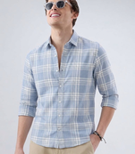 Men's Checkered Sky Blue Shirts