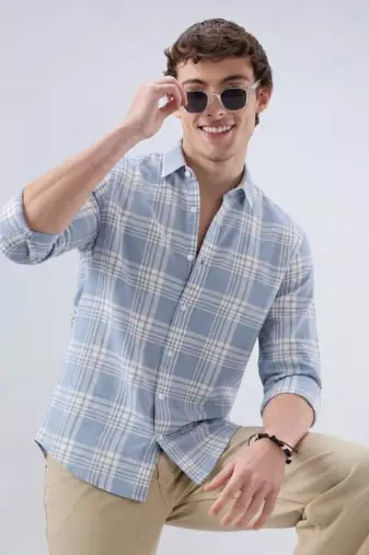 Men's Checkered Sky Blue Shirts