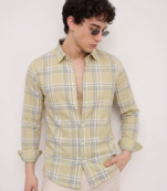 Yellow Checkered Casual Designer Men's Shirt