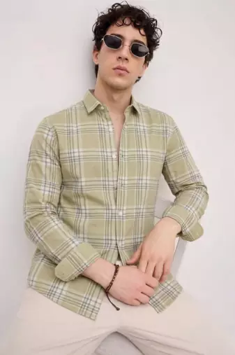 Yellow Checkered Casual Designer Men's Shirt