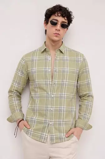Yellow Checkered Casual Designer Men's Shirt