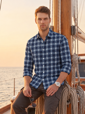 Blue Checkered Printed Casual Designer Men's Shirt 1