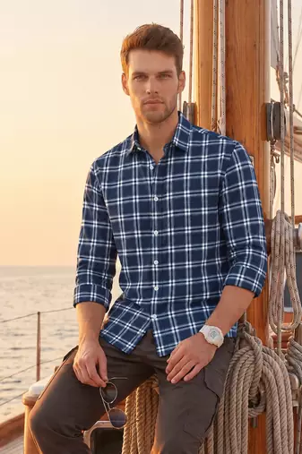Blue Checkered Printed Casual Designer Men's Shirt