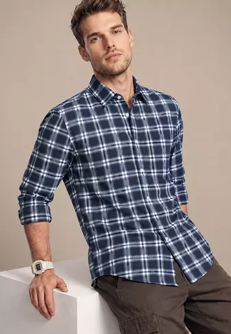 Blue Checkered Printed Casual Designer Men's Shirt