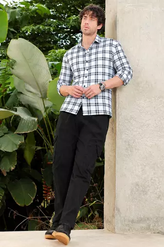White Checkered Casual Men's Shirt