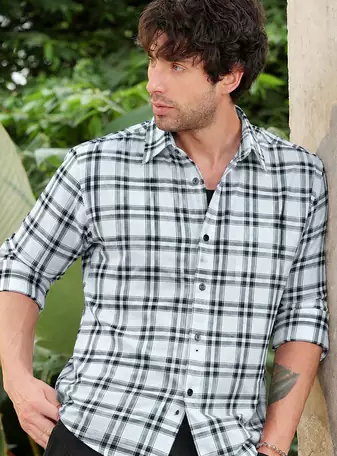 White Checkered Casual Men's Shirt