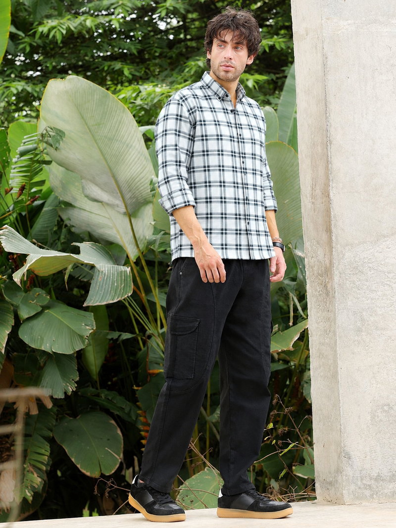 White Checkered Casual Men's Shirt