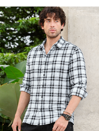 White Checkered Casual Men's Shirt 4