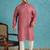 Men’s pink silk blend printed kurta with trouser set – stylish ethnic wear for wedding & festive occasions