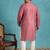 Men’s pink silk blend printed kurta with trouser set – stylish ethnic wear for wedding & festive occasions