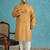 Men’s mustard silk blend printed kurta with trouser set – stylish ethnic wear for wedding & festive occasions