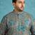 Men’s blue silk blend printed kurta with trouser set – stylish ethnic wear for wedding & festive occasions