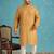 Men’s mustard silk blend printed kurta with trouser set – stylish ethnic wear for wedding & festive occasions