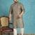 Men’s olive silk blend printed kurta with trouser set – stylish ethnic wear for wedding & festive occasions
