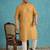 Men’s mustard silk blend printed kurta with trouser set – stylish ethnic wear for wedding & festive occasions