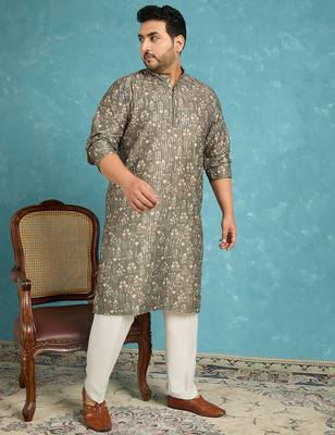 Men’s olive silk blend printed kurta with trouser set – stylish ethnic wear for wedding & festive occasions 3