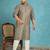 Men’s olive silk blend printed kurta with trouser set – stylish ethnic wear for wedding & festive occasions