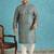Men’s blue silk blend printed kurta with trouser set – stylish ethnic wear for wedding & festive occasions