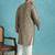 Men’s olive silk blend printed kurta with trouser set – stylish ethnic wear for wedding & festive occasions