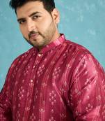 Men’s purple silk blend printed kurta with trouser set – stylish ethnic wear for wedding & festive occasions