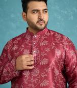Men’s maroon silk blend printed kurta with trouser set – stylish ethnic wear for wedding & festive occasions