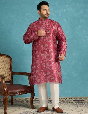 Men’s maroon silk blend printed kurta with trouser set – stylish ethnic wear for wedding & festive occasions 2
