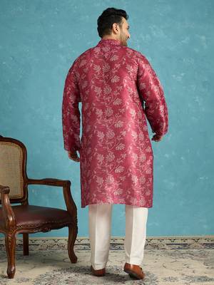Men’s maroon silk blend printed kurta with trouser set – stylish ethnic wear for wedding & festive occasions 4
