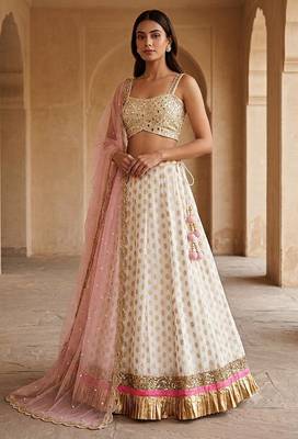 WHITE BANARASI viscose LEHENGA CHOLI WITH DUPATTA 1