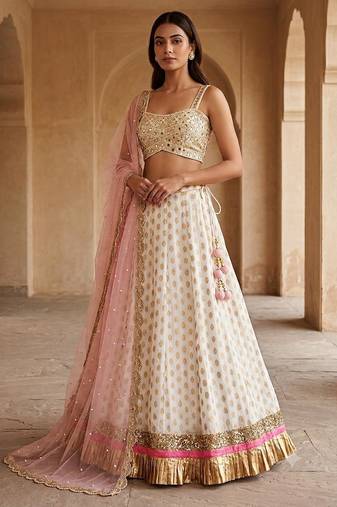 WHITE BANARASI viscose LEHENGA CHOLI WITH DUPATTA