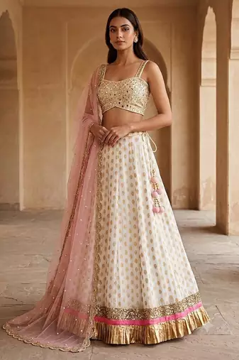 WHITE BANARASI viscose LEHENGA CHOLI WITH DUPATTA