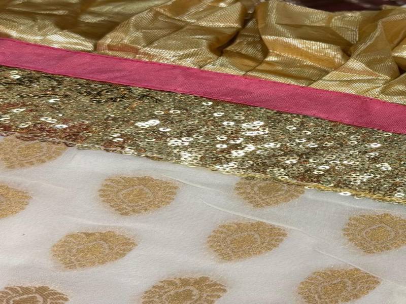 WHITE BANARASI viscose LEHENGA CHOLI WITH DUPATTA