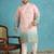 Men’s peach silk blend printed kurta with trouser set – stylish ethnic wear for wedding & festive occasions