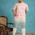 Men’s peach silk blend printed kurta with trouser set – stylish ethnic wear for wedding & festive occasions