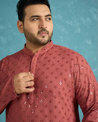 Men’s red embroidered viscose rayon kurta – traditional ethnic wear for wedding & festive occasions 2