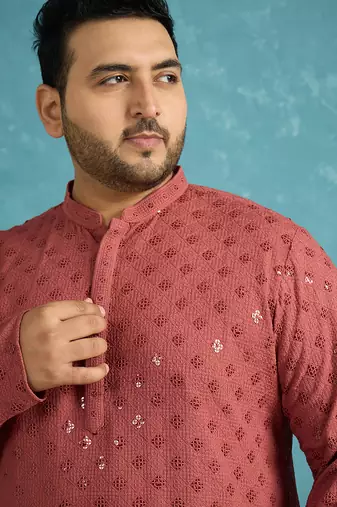 red embroidered viscose rayon kurta