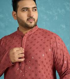 Men’s red embroidered viscose rayon kurta – traditional ethnic wear for wedding & festive occasions