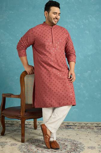 Men’s red embroidered viscose rayon kurta – traditional ethnic wear for wedding & festive occasions